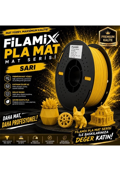 Filamix Pla Mat Sarı Filament 1.75mm 1kg Mat Yüzey Kalitesi