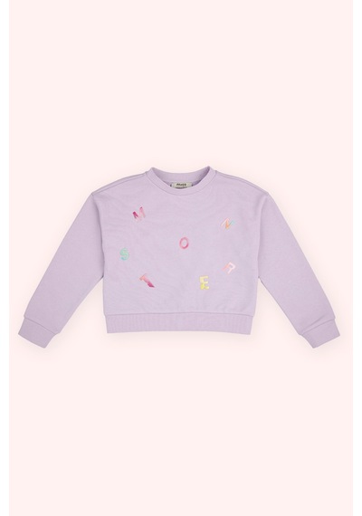 Panço Kız Çocuk Baskı Detaylı Sweatshirt Lila
