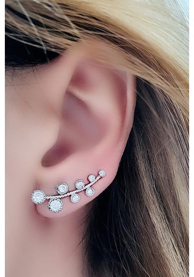 Pırlanta Işıltısında Zirkon Taşlı Gümüş Tek Earcuff Küpe N11.76070