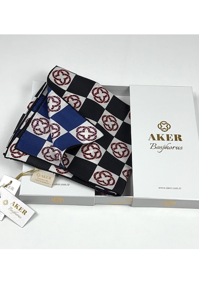 Aker Bosphorus Çift Taraflı İpek Twill Eşarp 89147112 Lacivert - Siyah