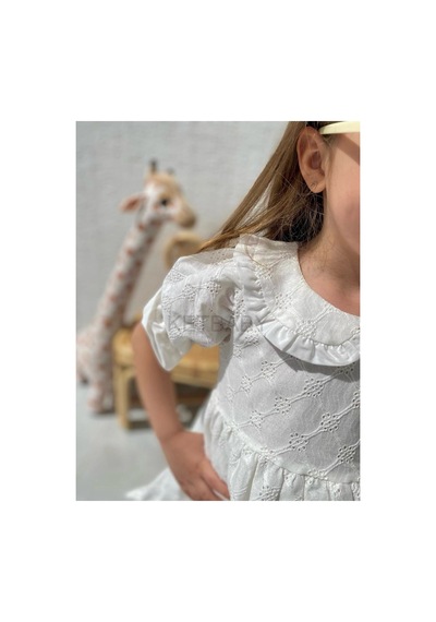 Ketbaby Kız Çocuk Full Fisto Fiyonk Detaylı Bebe Yaka Elbise Beyaz Beyaz