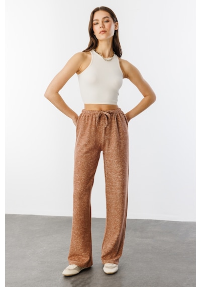 Genius Store Yumoş Bol Örme Kadın Pantolon Örme-pantolon Kahverengi