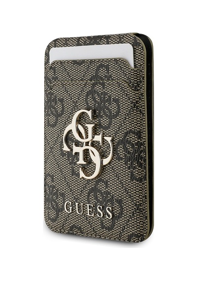 Guess Lisanslı Pu Deri 4g Desenli Metal Büyük 4g Ve Yazı Logolu Standlı Magnetik Kartlık Kahverengi