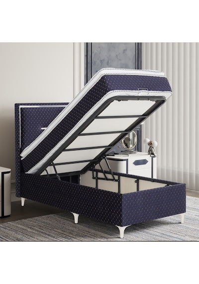 Lina Lacivert Tek Kişilik Sandıklı Baza + Ortopedik Pedli Yatak + Klapalı Başlık 3 Lü Set Konuma Özel Teslimat 90 x 190 CM