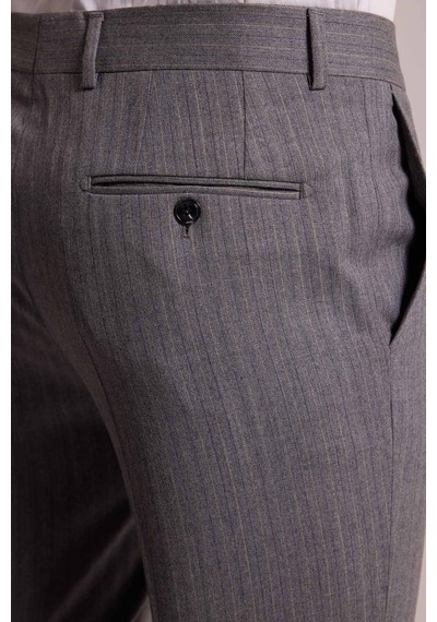 Erkek Açık Gri Slim Fit Sivri Yaka Yelekli Yün Takım Elbise