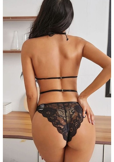 Epilons Zenviaatt2 Kadın Siyah Dantel Çapraz İpli Bralet Sütyen Takım Zenvi312
