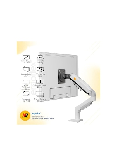 North Bayou Nb F80 Profesyonel 17-32 Inch Monitör Standı 2026 Versiyon Beyaz