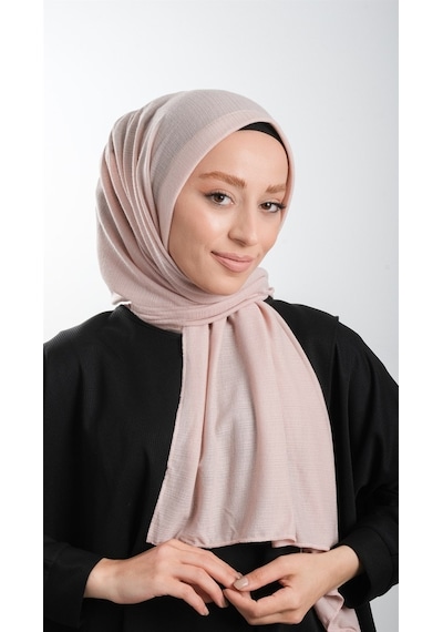 Hürrem Bone Pudra Pratik Hazır Geçmeli Tesettür Şal Örme Kumaş Sade 2118_06