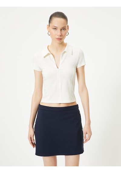 Koton Fermuarlı Polo Tişört Kısa Kollu Slim Fit Ekru 4sal11064ık Ekru