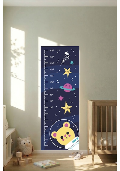 Sevimli Ayıcık Astronot Ve Yıldızlar Çocuk Boy Cetveli Duvar Cetveli Takip Çizelgesi