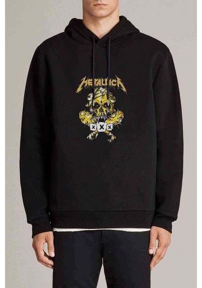 Metallica Baskılı Siyah Erkek Örme Kapşonlu Sweatshirt (530990858)