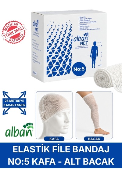 Elastik File Bandaj, No:5 Omuz Ve Diz, Esnetince 25m'ye Kadar Uzayan Tübüler Net Bandaj
