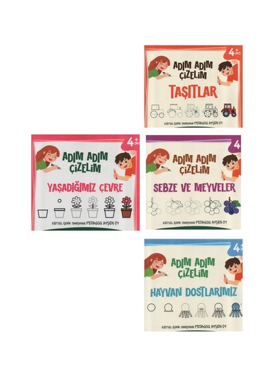 4+ Yaş Çocuklar İçin Adım Adım Çizelim Serisi 4 Kitap Set