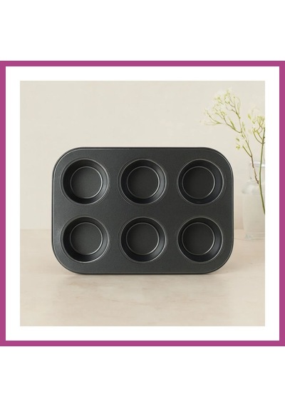 Gees Global 6 Gözlü Siyah Metal Muffin Kalıbı Gbzs