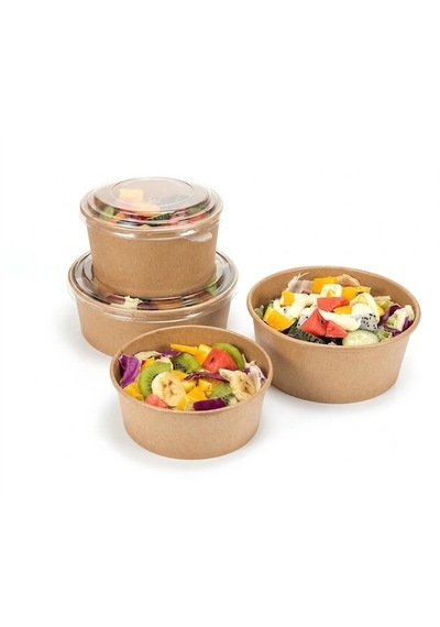Şeylişeyler - Kraft Salata Kabı 1100 Gr / 1100 Cc 100 Adet - Şeffaf Kapaklı Sızdırmaz Paket Servis Kasesi Kapak Dahil Set