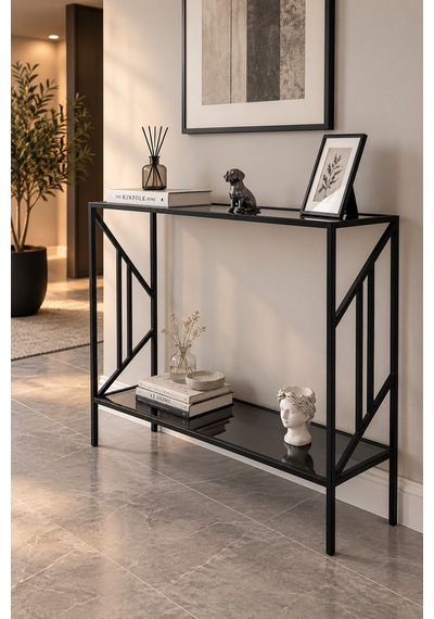 Teknor Siyah Çerçeveli Füme Camlı Modern Antre Dresuarı 100 Cm
