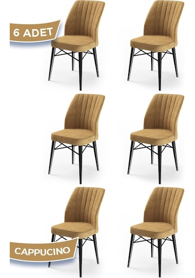 Canisa Concept Flex Serisi, Cappucino Sandalye, Beyaz Gürgen Ayaklı Sandalye 6 Adet Cappuccino
