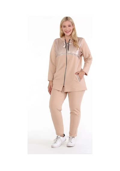 Mia Butik Kadın Büyük Beden Krem Deri Görünümlü İki İplik Ceket-786 Krem