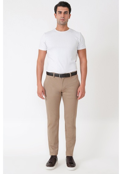 Comfort Fit Rahat Kalıp Yan Cep Pamuklu Dokulu Koyu Bej Pantolon P 1219 K.Bej