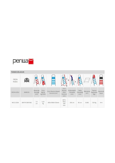 Doğrular Çift Çıkışlı 4+4 Metal Merdiven MCG12504