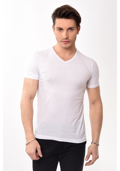 V Yaka Basic Slim Fit Erkek Tişört T-Shirt 10 Renk
