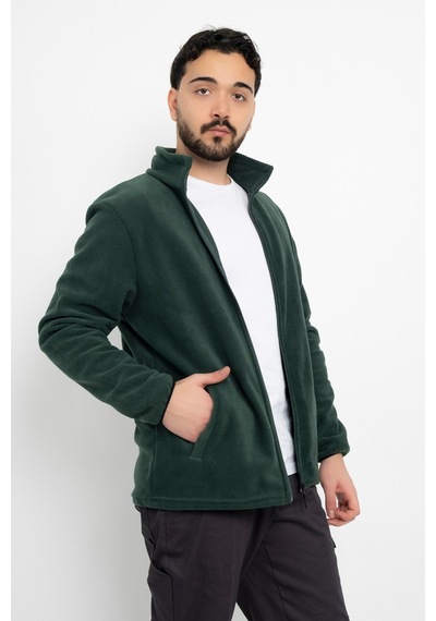 Dasüniforma Unisex Anti-pilling Tüylenme Yapmayan Standart Fit Tam Fermuarlı Soğuk Geçirmez Polar Hırka Yeşil