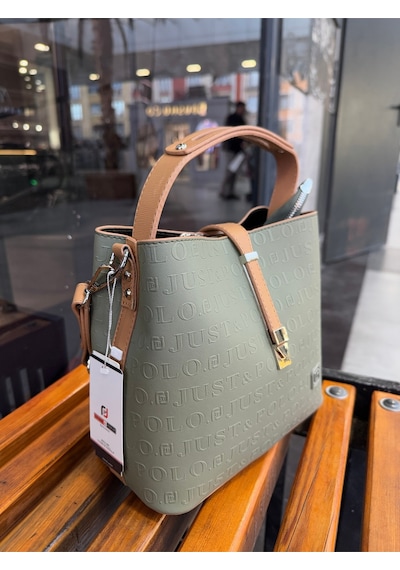 Just Polo Kadın Gofraj Baskılı Büyük Boy El Çantası 4028 Yeşil Camel