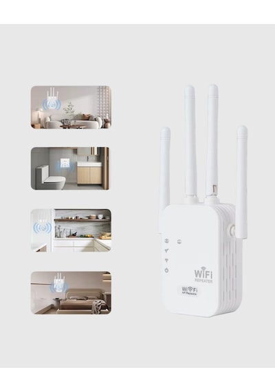 Mey İthalat 300mbps Wifi Menzil Genişletici 4 Antenli Wpa3 Güvenlikli Priz Tipi Repeater