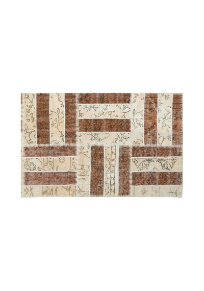 El Dokuması Patchwork Vintage Yün-pamuk Bej Halı 20680 160 X 250 Cm