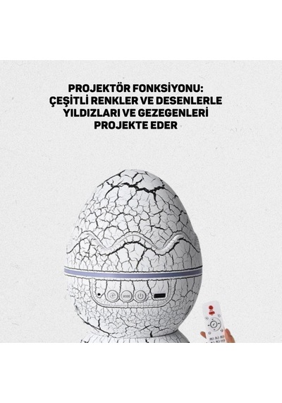 Dinozor Yumurta Tasarımlı Bluetooth Galaksi Yıldız Projektör Gece Lambası Ve Uyku Yardımcısı Renkli