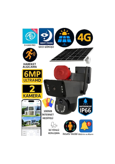 3815 6mp Çift Lens 4gsım Kartlı Akıllı Güvenlik Kamerası İnsan Takibi Çift Yönlü Ses Okam Pro Türkçe