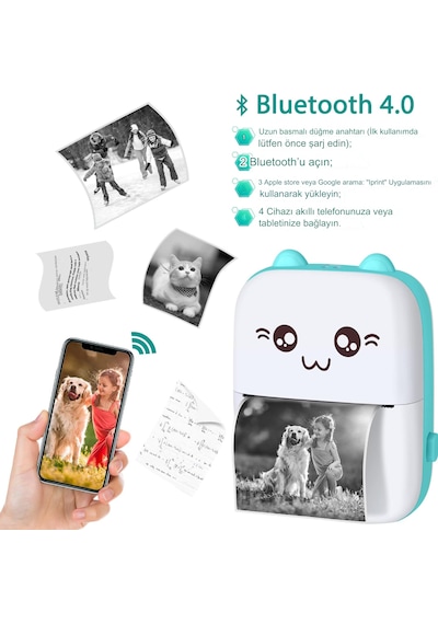 Qasul PRT-05 Kablosuz Bluetooth Mini Taşınabilir Termal Fotoğraf Yazıcı