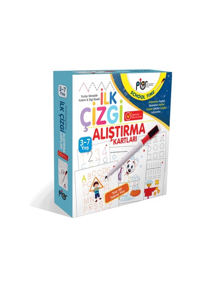 Ilk Çizgi Alıştırmaları Kartları - Yaz-Sil-Tekrar Yaz - 3-7 Yaş