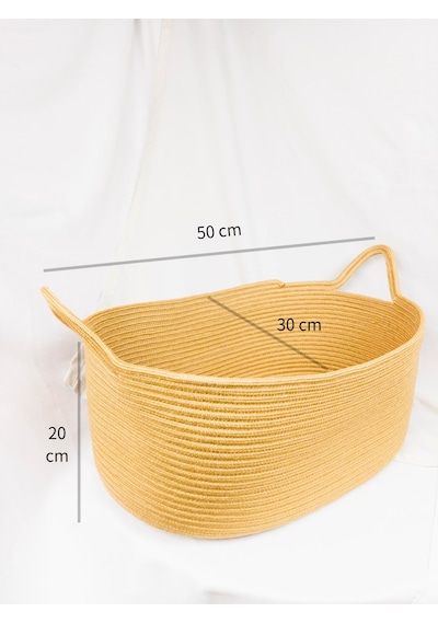 Mavaux Dekoratif Jüt Saplı Hasır Sepet Bej 20x30x50 Cm, Ipli Oyuncak Sepeti, Doğal Ipli Havlu Sepeti Jüt