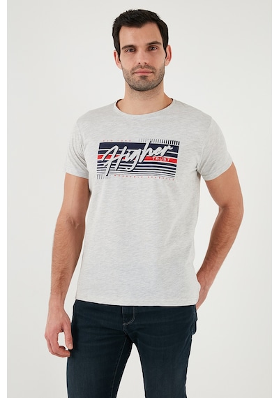 Buratti Pamuklu Slim Fit Bisiklet Yaka Baskılı Erkek T Shirt 541Higher Açık Melanj