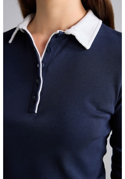 Defacto Slim Fit Kontrast Polo Yaka Ribana Uzun Kollu Basic Tişört I2637ax26aunv245 Lacivert-nv245