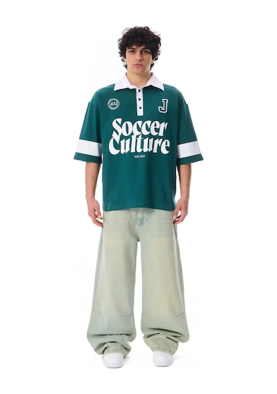 More Black Soccer Culture Baskılı Polo Yaka Premium Oversize Tshirt Nefti