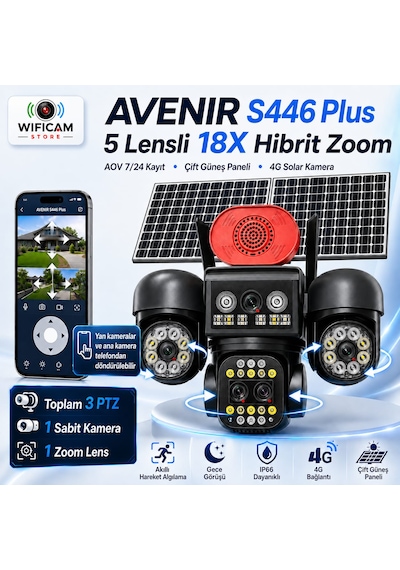 Avenir S446 Plus 3mp 5 Lens 6 Motor 18x Zoom 4g Solar Kamera
