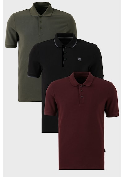 Buratti Pamuklu Regular Fit Düğmeli Polo Yaka 3'Lü Paket Erkek T Shirt 590211827S3 Vişne-Haki-Siyah