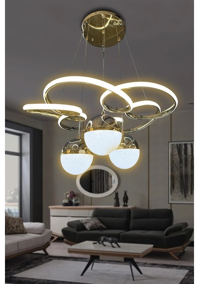 Florya Modern Sarkıt 3 Toplu Powerled Ledli Avize - 3 Renk Kumandalı - Gold Gold