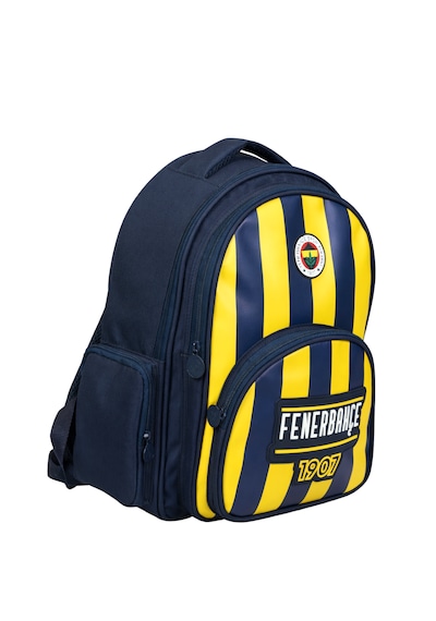 Fenerbahçe Lisanslı Çubuklu Okul Çantası - 3 Bölmeli Suni Deri Panelli Konforlu Sırt Çantası Çok Renkli