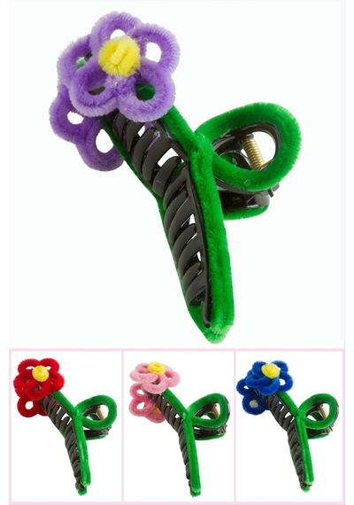 Çiçek Tüylü Mandal Toka 11 Cm Siyah