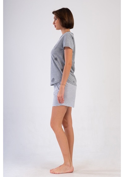 Yake Store Kadın P.suprem O Yaka Kısa Kol Etegı Oval Sort Takım - Gray Melange Gri