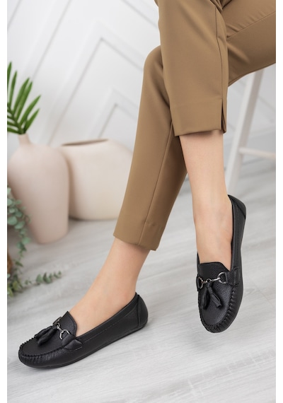 Khayt Tassel Casual Günlük Kadın Babet Ayakkabı Siyah
