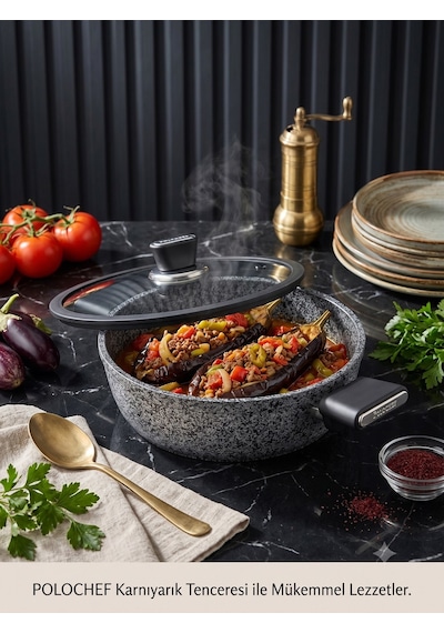 Silver Stone Ultra Güçlü Granit Basık Pilav Karnıyarık Tenceresi 30 Cm Diğer