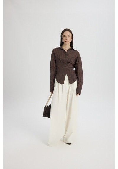 Mai Collection Mai Studios Co. Vesper Üçgen Kesim Bağlamalı Kahve Gömlek Kahve