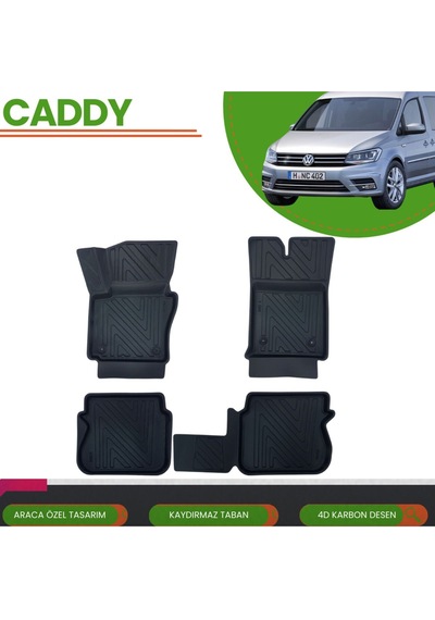 Volkswagen Caddy 2004-2020 Araca Özel 4d Havuzlu Paspas Takımı Karbon
