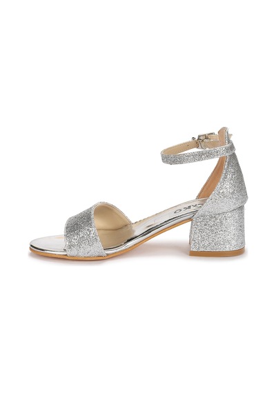 Kiko Kids 769 Kum Simli Günlük Kız Çocuk 4 CM Topuklu Sandalet Ayakkabı Gümüş 001