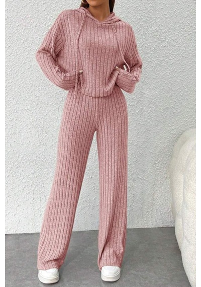 Bella Notte Siyah Fitilli Kapüşonlu Pamuklu Yumuşak Pijama Takımı Pembe