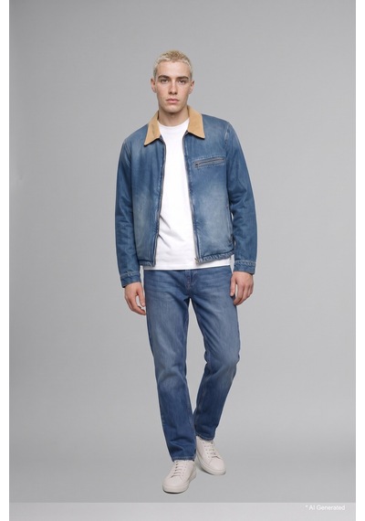Defacto Regular Fit Kontrast Yakalı Fermuarlı Pamuklu Jean Ceket I6030ax26aunm28 Mavi-nm28